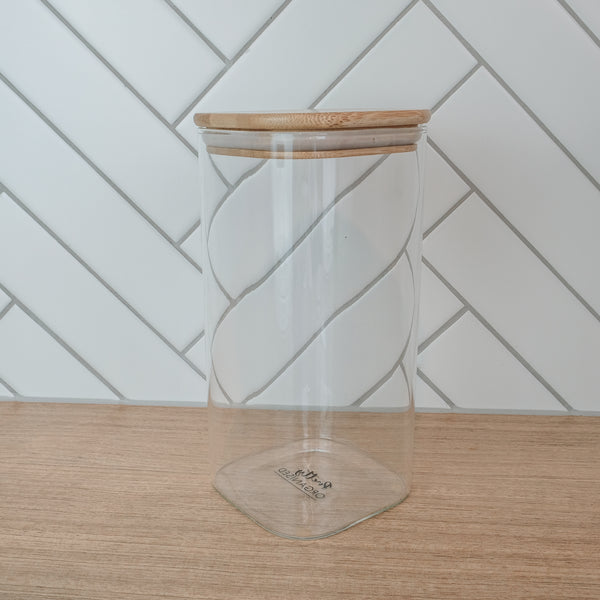 LUXE Square Glass and Bamboo Storage Jar 1500ml