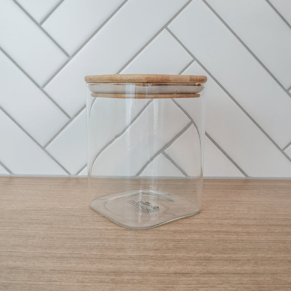 LUXE Square Glass and Bamboo Storage Jar 850ml