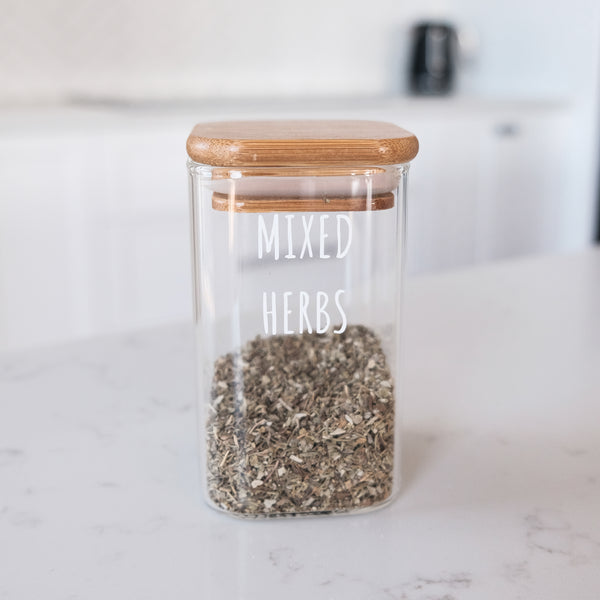 LUXE Square Glass and Bamboo Spice Jar 250ml