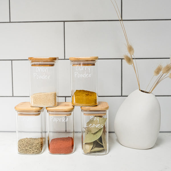 LUXE Square Glass and Bamboo Spice Jar 250ml